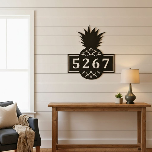 Personalized Pineapple Metal Address Sign with House Numbers | Familywalldecor