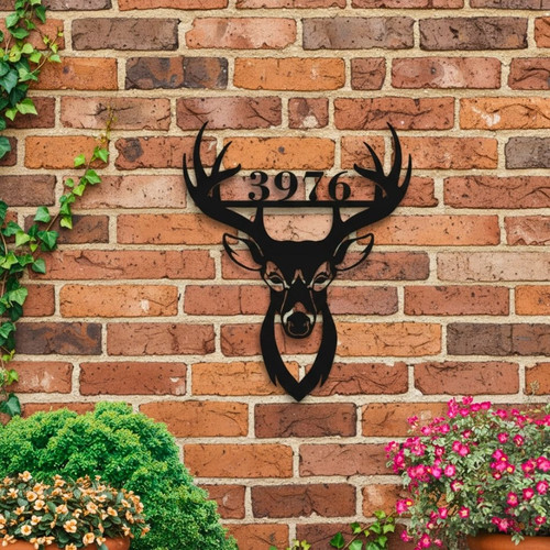 Custom Deer Head Metal Address Sign for Home Numbers | Familywalldecor