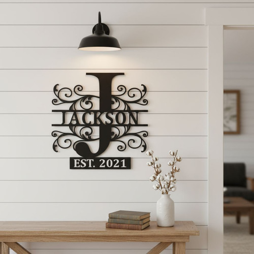 Personalized Custom Monogram Split Initial Metal Wall Sign | Family Wall Decor