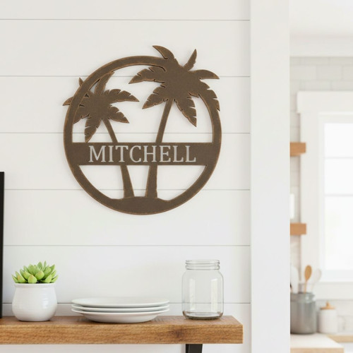 Personalized Palm Trees Metal Monogram Sign for Beach House Decor | Family Wall Decor