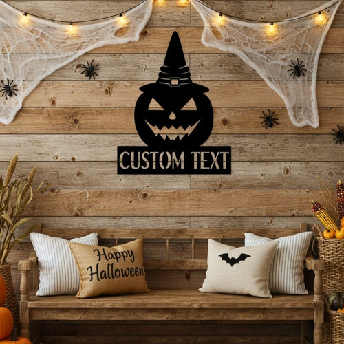 Custom Halloween Metal Name Sign For Outdoor Decor - Personalized Pumpkin Monogram For Spooky Season | Familywalldecor
