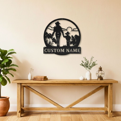 Custom Mother Son Monogram Metal Sign For Living Room - Cowgirl-Themed Wall Art | Family Wall Decor