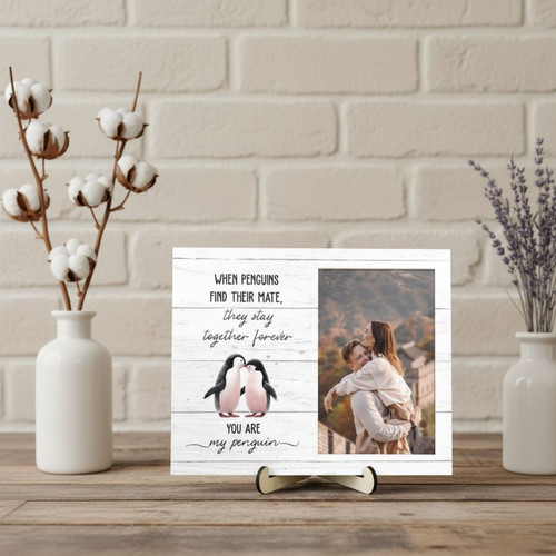 Personalized Penguin Couple Romantic Wood Sign for Valentines, Anniversary Gifts | Familywalldecor