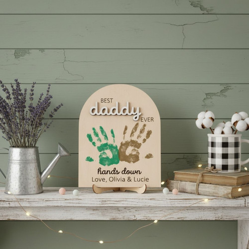 Personalized Dad Handprint Wood Sign - Best Dad Ever Keepsake For Father’s Day Gift For Dad, Grandpa, Stepdad | Familywalldecor