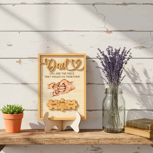 Personalized Dad Puzzle Wood Sign - Thoughtful Father's Day Gift For Grandpa With Kids Names | Familywalldecor