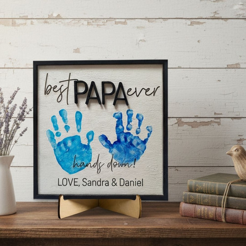 Personalized Dad Handprint Wood Sign - Best Dad Ever Gift From Kids, Custom Message For Father's Day | Familywalldecor