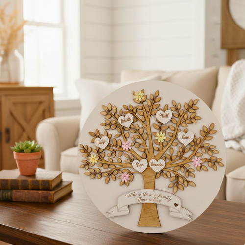 Personalized Family Tree Wood Sign Lazered With Love For Living Room Decor | Familywalldecor