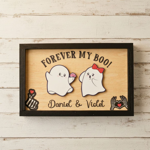 Forever My Boo Personalized Wood Sign - Halloween Spooky Couple Decor Gift | Family Wall Decor