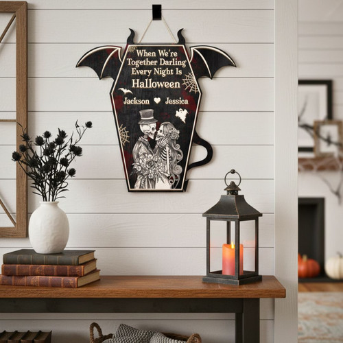 Thoughtful Skeleton Wood Sign For Couples – Personalized Halloween Decor & Anniversary Gifts | Familywalldecor