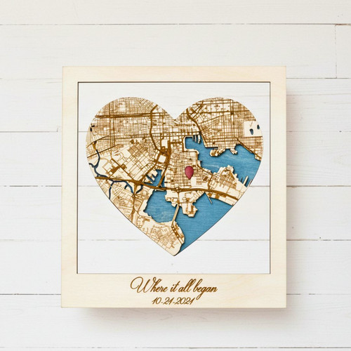 Personalized Where We Met Location Map Wood Sign For Couples - Romantic Anniversary Or Valentine's Day Gift | Family Wall Decor