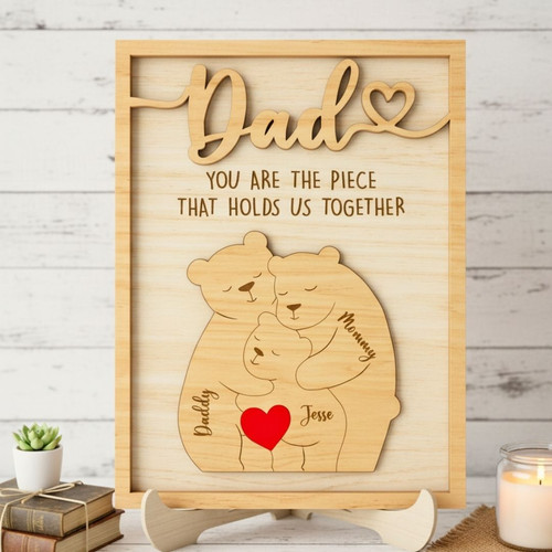 Personalized Bear Family Dad Puzzle Wood Sign For Father's Day - Thoughtful Gift For Dad's Room DéCor | Familywalldecor