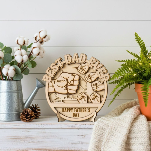 Thoughtful Best Dad Ever Wood Sign With Fist Bump Design - Personalized Gift For Him On Father's Day | Familywalldecor