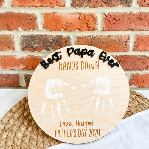 Best Dad Ever Wood Sign Gift - Handprint Design For Father's Day, Birthday | Familywalldecor