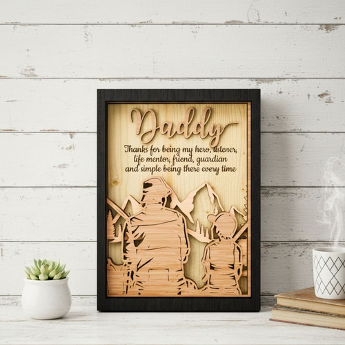 Dad and Child Fishing Layer Wood Sign - Father's day Gift | Familywalldecor