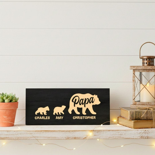 Personalized Papa Bear Wall Decor For Dad's Birthday From Daughter Or Wife - Rustic Wood Sign | Familywalldecor