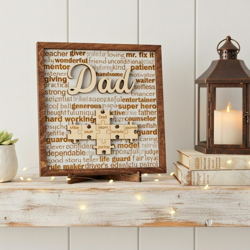 Thoughtful Personalized Dad Puzzle Wood Sign - Ideal Fathers Day Gift From Daughter Or Wife | Familywalldecor