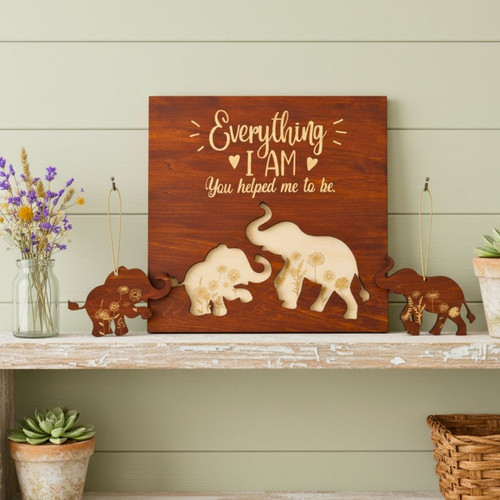 Customized Elephant Family Wood Sign For Dad Grandma Mom Father's Day Gift | Family Wall Decor