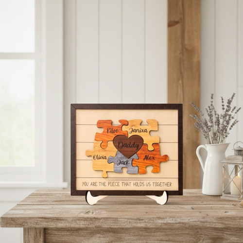 Heartfelt Personalized Dad Puzzle Wood Sign - Father's Day Or Birthday Gift From Son, Daughter, Or Wife | Familywalldecor