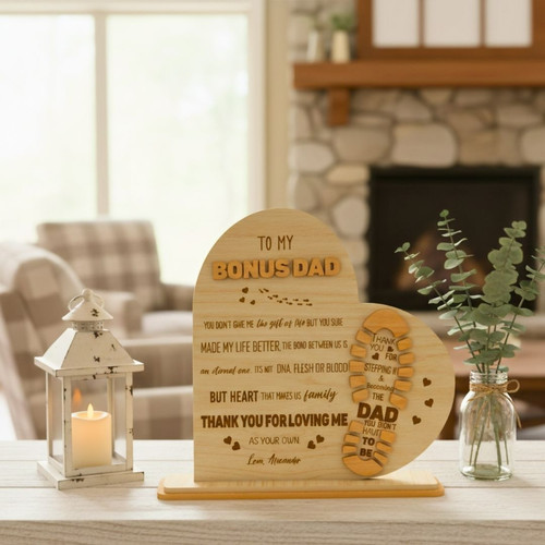 Heartfelt Wood Sign For Step Dad - Custom Father's Day Gift For Bonus Dad | Family Wall Decor
