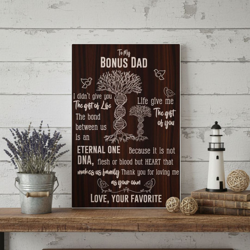 Heartfelt Step Dad Gifts - Custom Name Wood Sign Father's Day Decor | Family Wall Decor