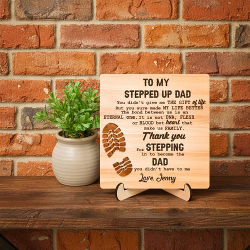 Personalized Step Dad Gifts Wood Sign With Touching Dad And Daughter Design For Thoughtful Father's Day Decor | Familywalldecor