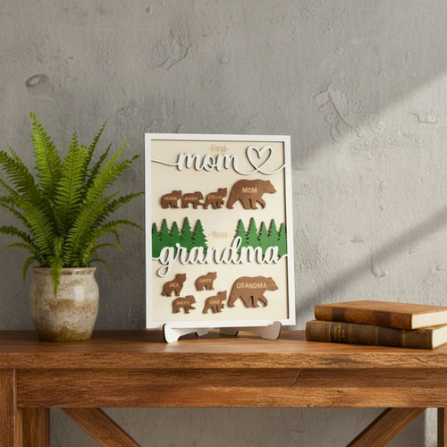 First Mom Now Grandma Bear Family 3D Wood Sign - Personalized Plaque For Living Room DéCor | Familywalldecor