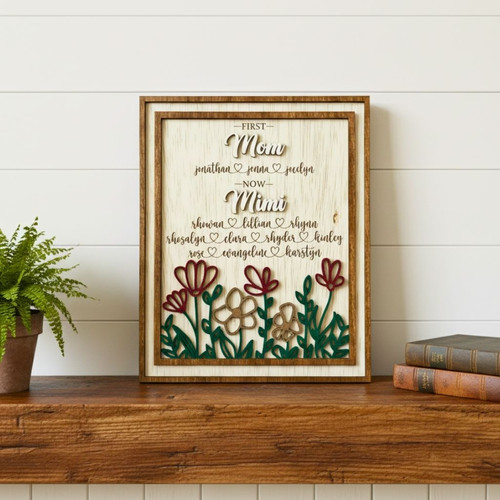 Thoughtful Custom First Mom Now Grandma Wood Sign For Birthday - Engraved With Children's Names | Family Wall Decor