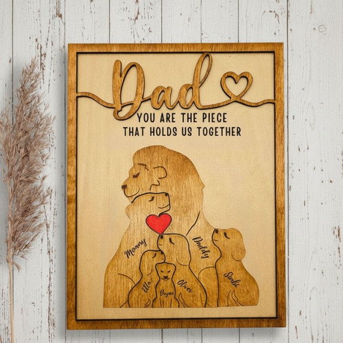 Personalized Dad Puzzle Wood Sign With Lion Family - Thoughtful Gift For Father's Day Or Anniversary | Familywalldecor