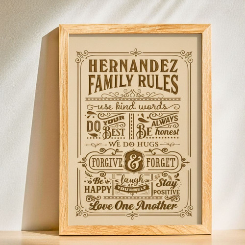 Heartfelt Family Rules Engraved Canvas For Home Decor | Familywalldecor