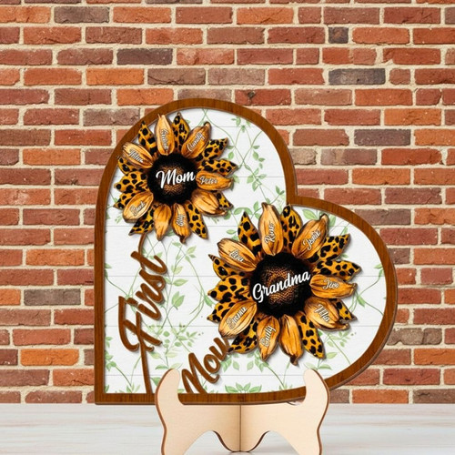 Personalized First Mom Now Grandma Wood Sign For Grandma Birthday Gift - Custom Kid's Name Rustic Wall Decor | Familywalldecor