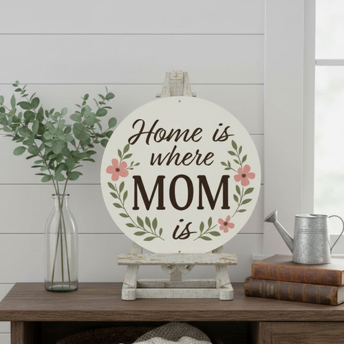 Heartfelt Home Is Where Mom Is Round Wood Sign For Kitchen Decor | Familywalldecor