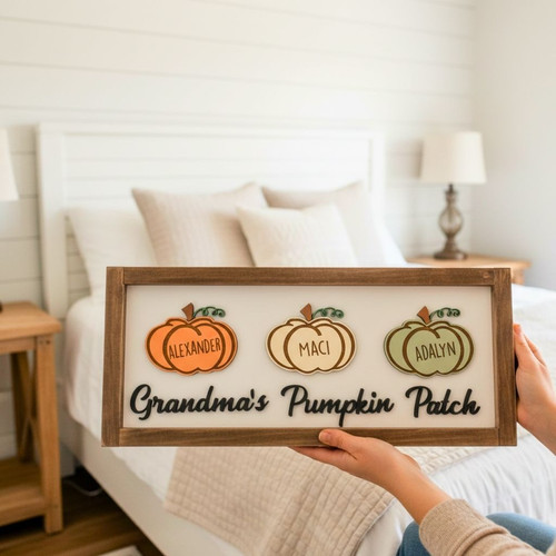 Touching Pumpkin Patch Wood Sign For Mom & Grandma - Personalized Family Kitchen Decor | Familywalldecor