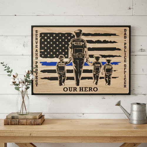 Personalized Police Officer Wood Sign For Dad - Thin Blue Line Graduation Or Retirement Gift | Familywalldecor