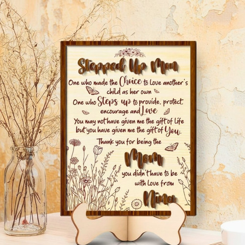Heartfelt Stepped Up Mom Wood Sign For Mother's Day Custom Gift From Kids Or Husband - Perfect Bonus Mom Decoration | Familywalldecor