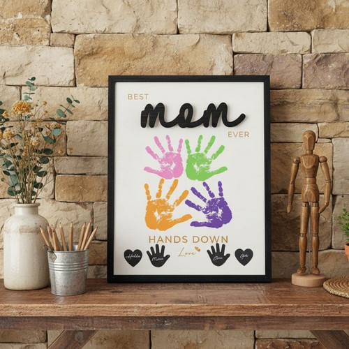 Personalized Best Mom Ever Handprint Wood Sign - Heartfelt Mother's Day Gift For Mommy | Familywalldecor