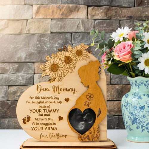 Personalized Ultrasound Heart Wood Sign For Pregnant Mom Gift - Celebrate Mother's Day With a Custom Baby Bump Décor | Familywalldecor