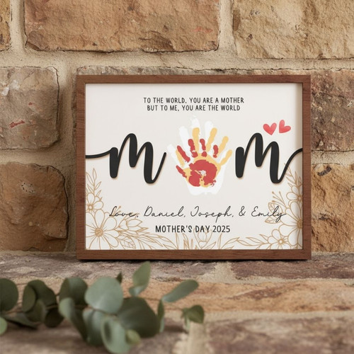 Mom Handprint Wood Sign Personalized Art For Mother's Day & Grandma Gift | Familywalldecor