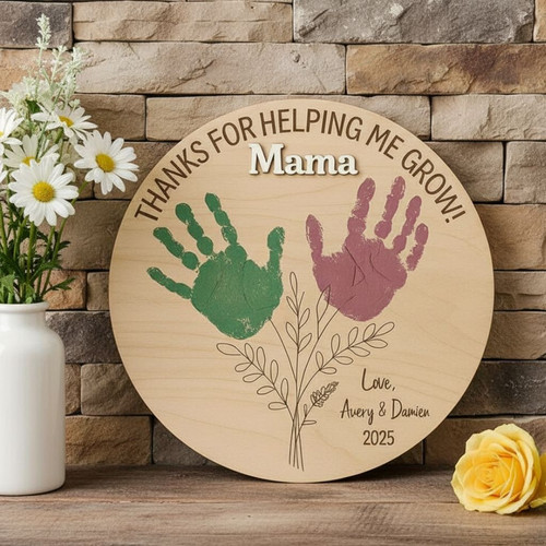 Thoughtful Mother's Day Mom Handprint Wood Sign From Kids | Family Wall Decor