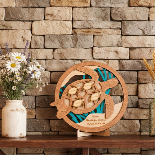 Personalized Sea Turtle Family Wood Sign - Gift For Mom Or Grandma With 'Thanks For Having Our Backs' Message | Familywalldecor