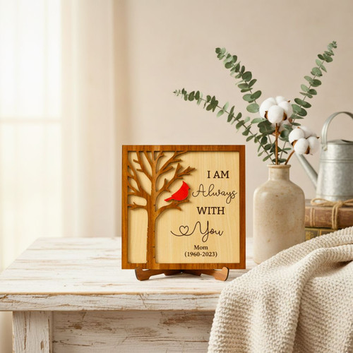 Sympathy Cardinal Personalized Wood Sign - Loss Of Mom Remembrance Gift | Familywalldecor