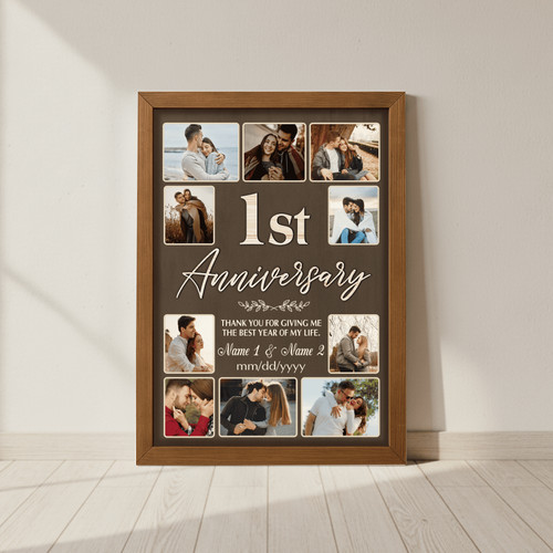 Custom 1st Anniversary Photo Collage Canvas - Year Together Gift - Personalize Wall Art
