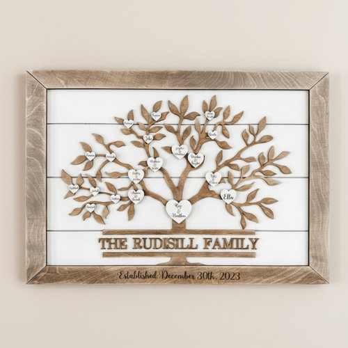 Our Family Story Engraved - Custom Tree Name Wood Sign - Personalize Wall Art