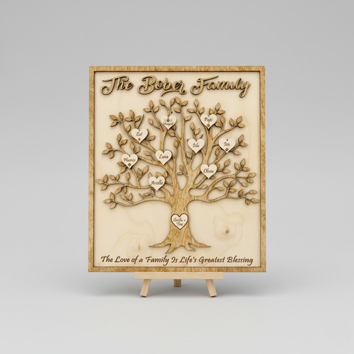 Engraved Family Tree Custom Name Wood Sign Keepsake - Personalize Wall Art