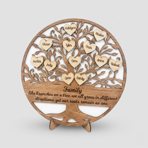 Engraved Wall Art Family Tree Round Wood Sign - Personalize Wall Art
