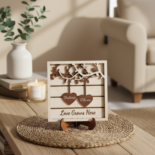 Forever Love 3D Wood Sign - Custom Engraved Couple Names Gift - Personalize Wall Art