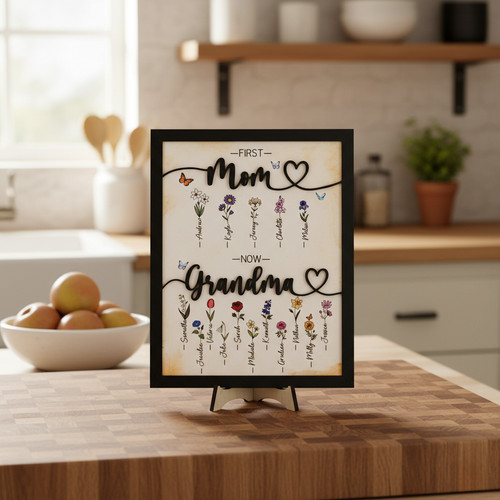 Grandma's Love Blooms Forever - Personalized Flower Wood Sign - Personalize Wall Art