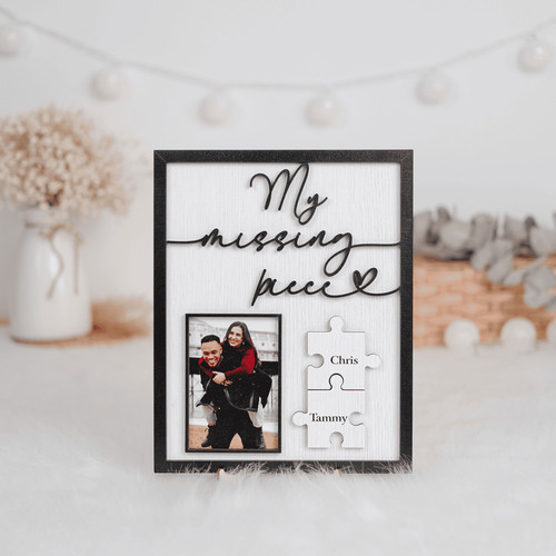 Heartfelt Custom Wood Sign - Couple Photo Puzzle Keepsake Gift - Personalize Wall Art
