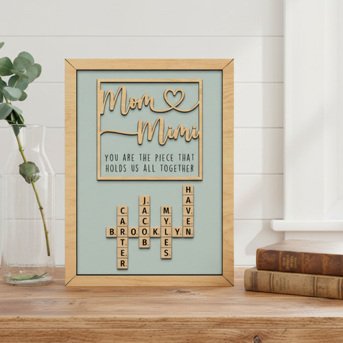 Heartfelt Mimi & Mom Family Name Crossword Wood Sign Gift - Personalize Wall Art