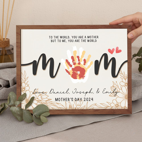 Mom's Engraved Love - Custom Handprint Wood Sign Keepsake - Personalize Wall Art