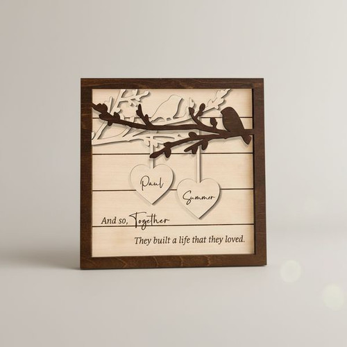 Names & Hearts Wood Sign - Personalized Couple Anniversary Art - Personalize Wall Art